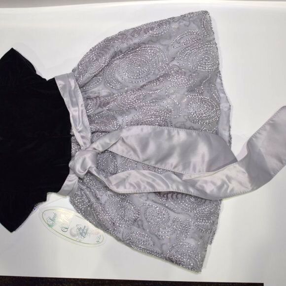 Little Girls Formal Dress 6-12 M Black Silver Short Sleeve Party Holiday Gown - Picture 6 of 7